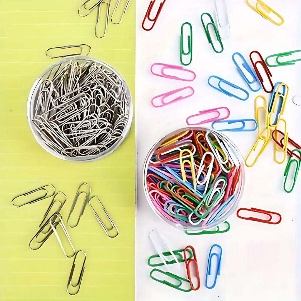 Kit 100 Clipes de Papel Grande Pequeno Clips de Papel para Escritório Prata Colorido Clip Niquelado