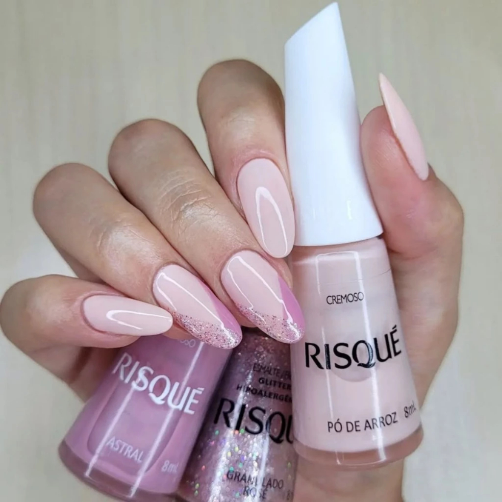 Kit 3 Esmaltes Risque Tons de Rosa Glitter Purpurina Barbie Rosa Claro ...