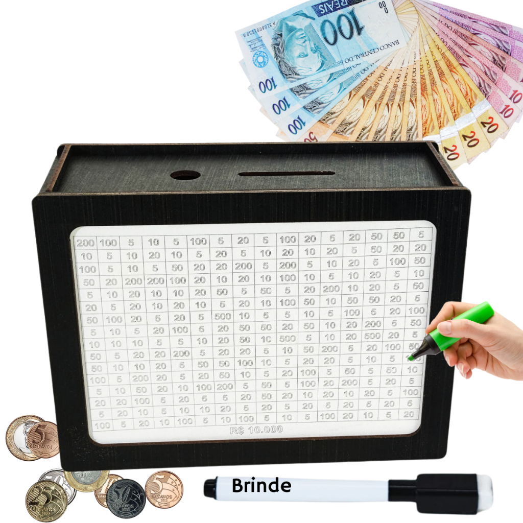 Cofrinho Cofre Guardar Dinheiro Caixa Woodbox 10k Economia | Shopee Brasil