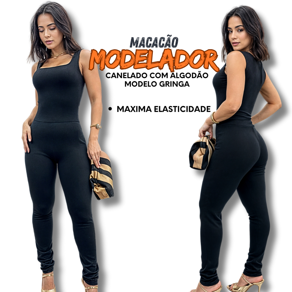 Macacão Gringa Modelo Longo Modelador Alça Regatinha Ginastica Festa Academia Maxima Elasticidade