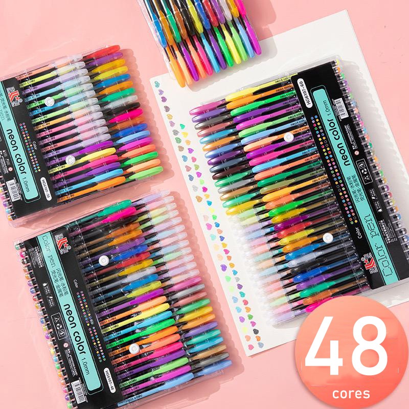 Kit 12/24/36/48 Canetas Gel Canetas Coloridas Tons Metálico Escolar ...