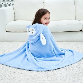 Toalha de Banho Infantil Coelhinho Capuz Orelhinhas - Algodão Super Macio Absorvente Botões Práticos - Pós-Banho 138x68c