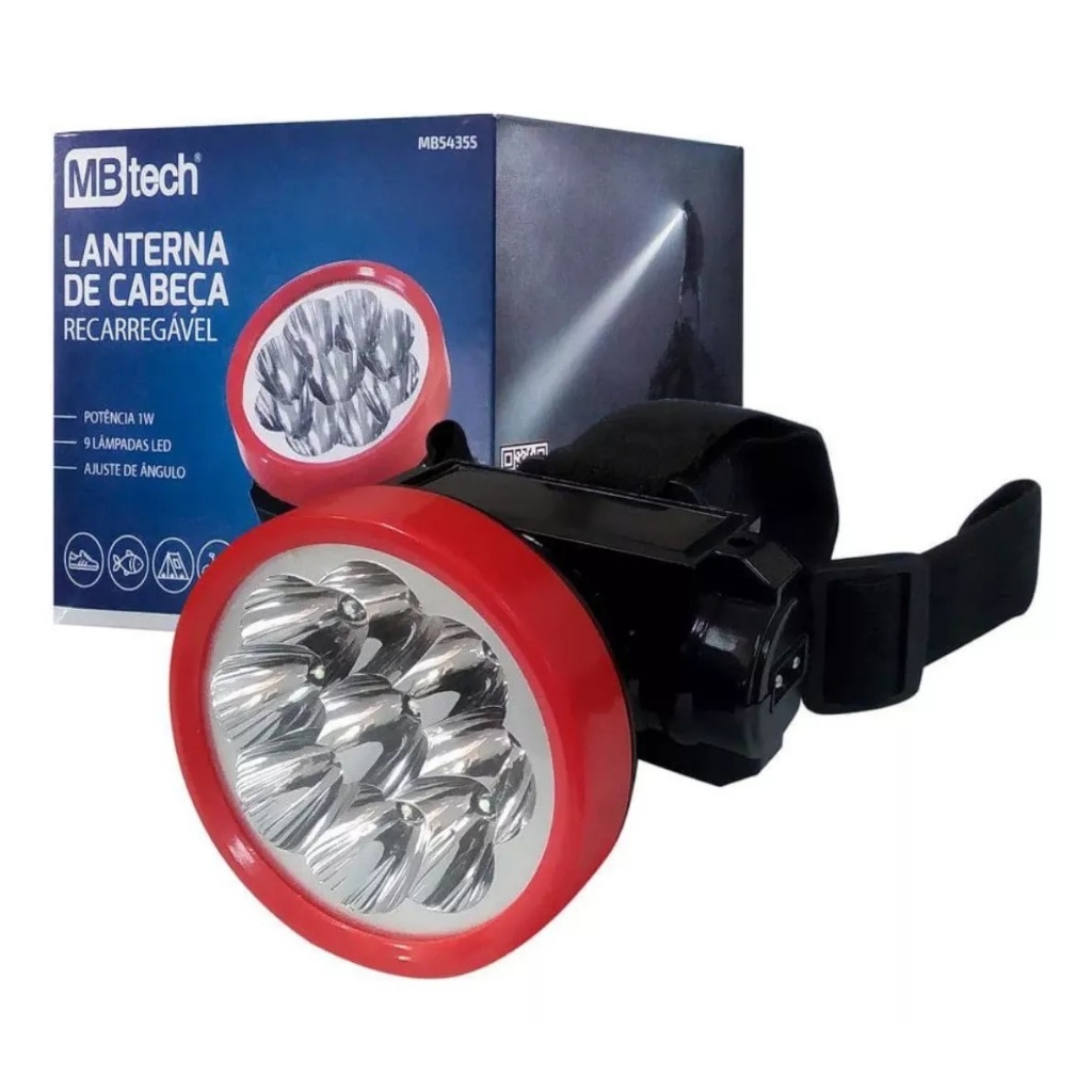 Lanterna De Cabeça 9 Led Forte Ajuste De Angulo Regarregavel-Mb Tech ...
