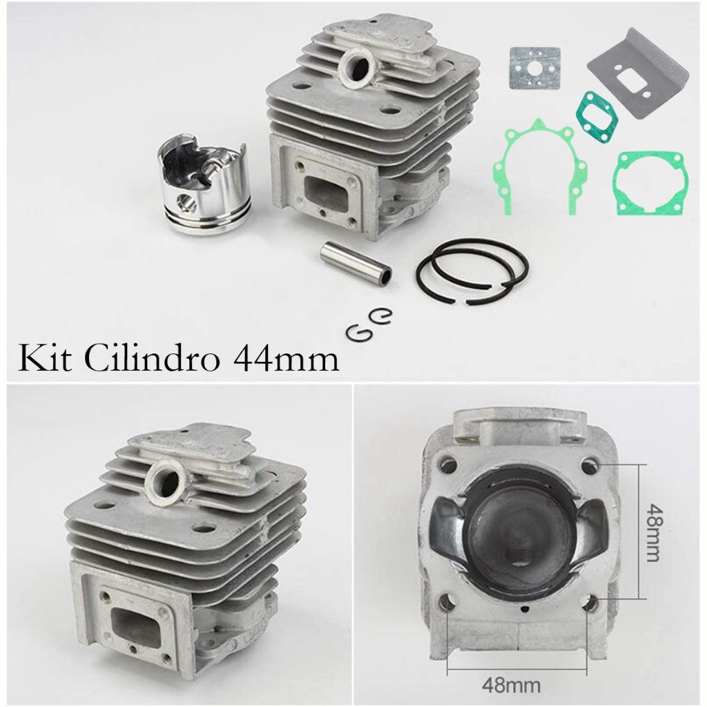 Kit Cilindro Pistão 44mm Com Anel Juntas E Vela P/ Roçadeira