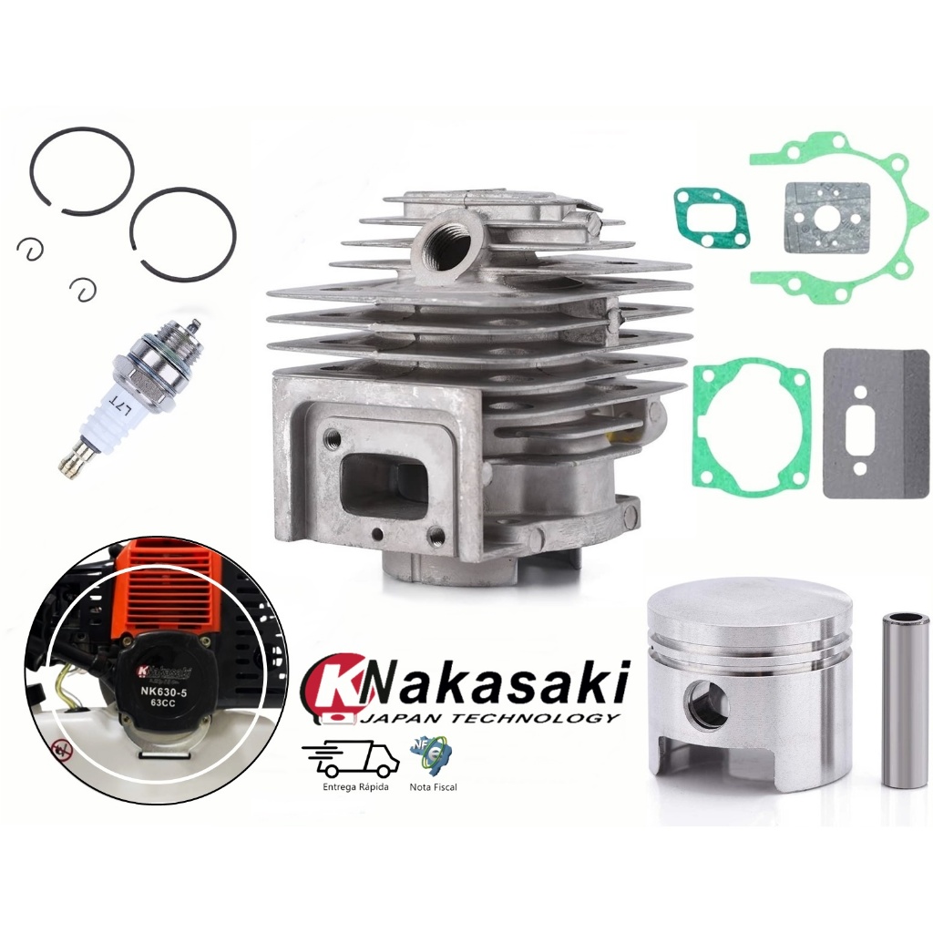 Kit Cilindro Pistão Anel Juntas Vela Para Roçadeira Nakasaki 63cc