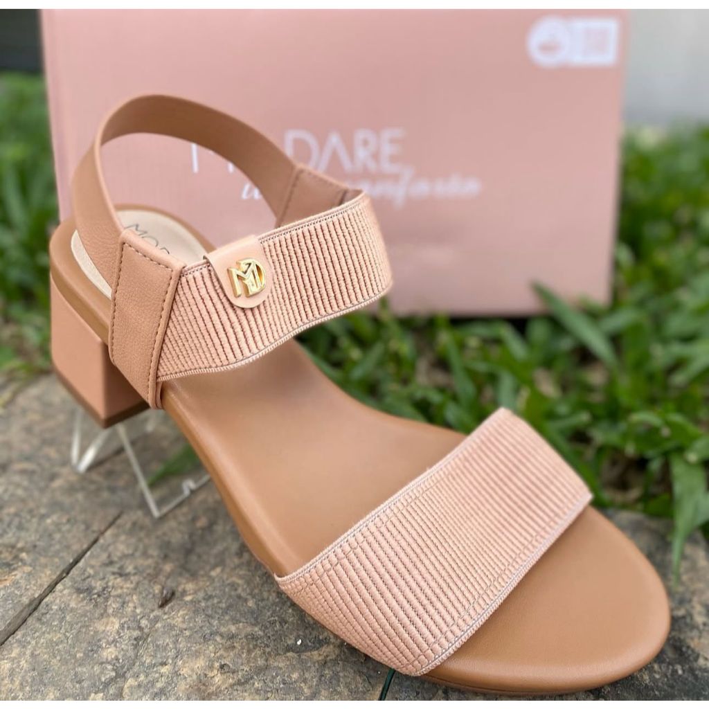 Sandália Modare Conforto Salto Médio Bloco Elastano Feminina Nude Ultra  Conforto | Shopee Brasil