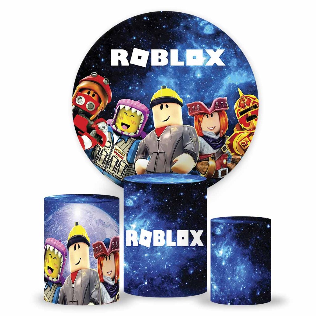 Painel Redondo Roblox, Painel de Festa, Trio de Cilindro, tecido Sublimado