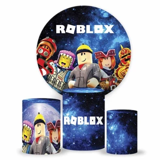 Painel Redondo Roblox, Painel de Festa, Trio de Cilindro, tecido Sublimado