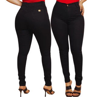 Calça Jeans Feminina Preta Empina Bumbum Cintura Alta Com Lycra Elastano Moda Premium Promoção