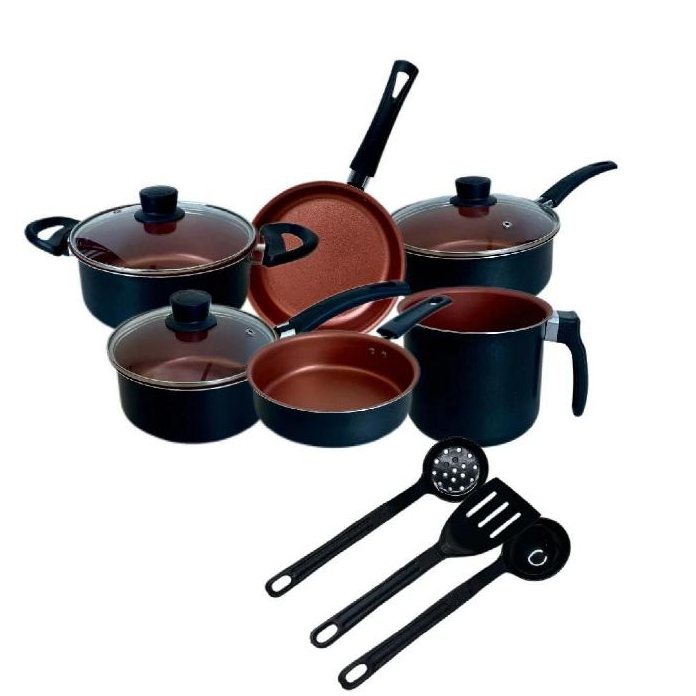 Jogo Panela Caçarola Conjunto Kit 9 Pçs Antiaderente Tampa Vidro Teflon