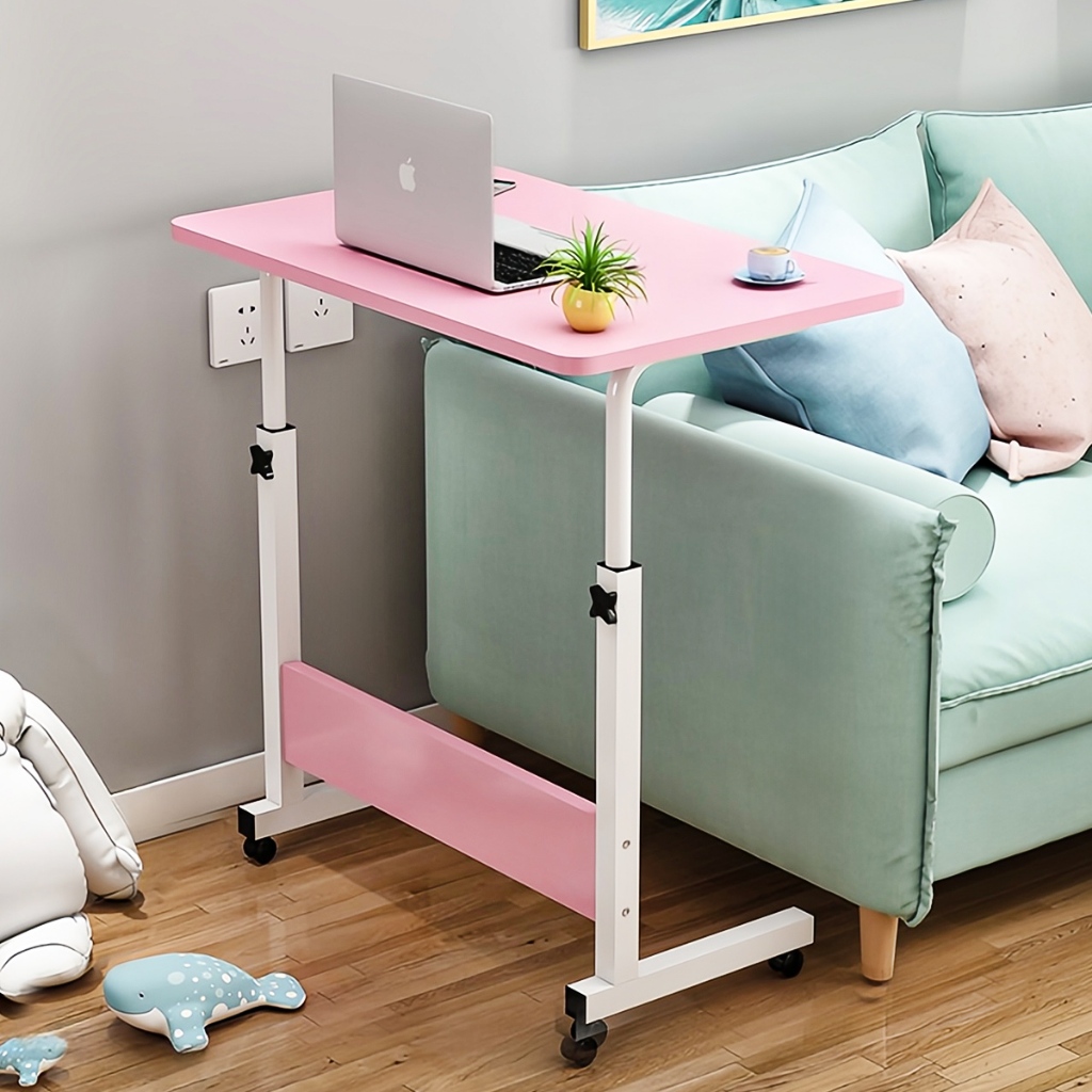 Mesa Mutiuso Mesinha Notebook Com Altura Regulavel e Rodinhas Tablet Cama Sofá Ajustavel 1（rosa）