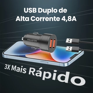 Carregador de Carro para Celular USB 4.8A Carregador Veicular Turbo Carga Rápida com Cabo LS04