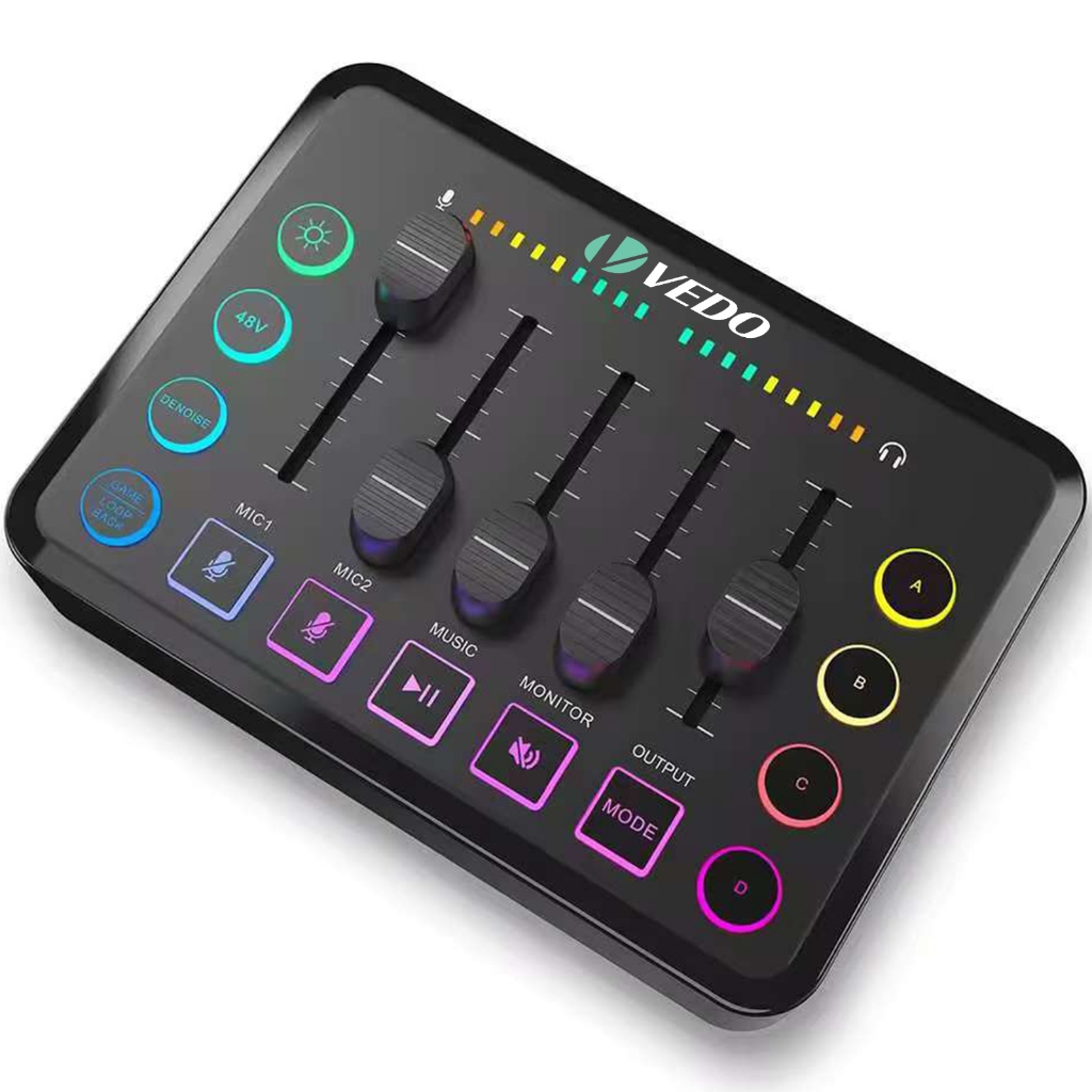 Mixer de áudio para jogos, interface de áudio recarregável, mixer RGB com interface de microfone XLR, alimentação