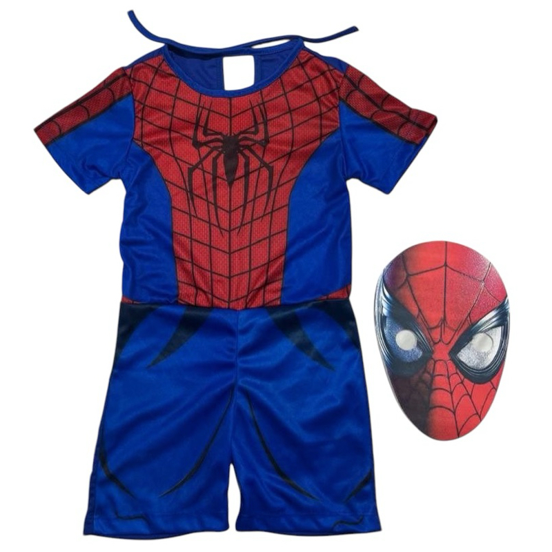Fantasia Roupa Infantil Aniversario Criança Homem Aranha Curta Máscara ...