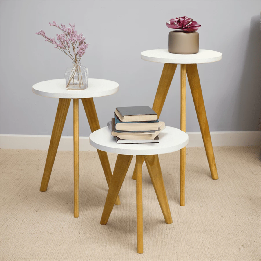 Conjunto de Mesa, Mesa de Centro, Mesa Lateral, Mesa de Cabeceira, Mesa Pé Palito - Madeira Maciça — foto 2 de 2