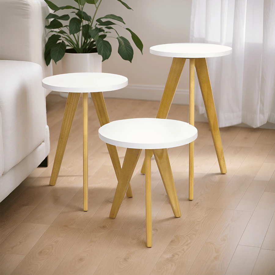 Conjunto de Mesa, Mesa de Centro, Mesa Lateral, Mesa de Cabeceira, Mesa Pé Palito - Madeira Maciça