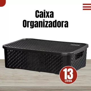 Caixa Organizadora Rattan Com Tampa 13 Litros Preto Cesto Organizador Multiuso em Oferta na Shopee
