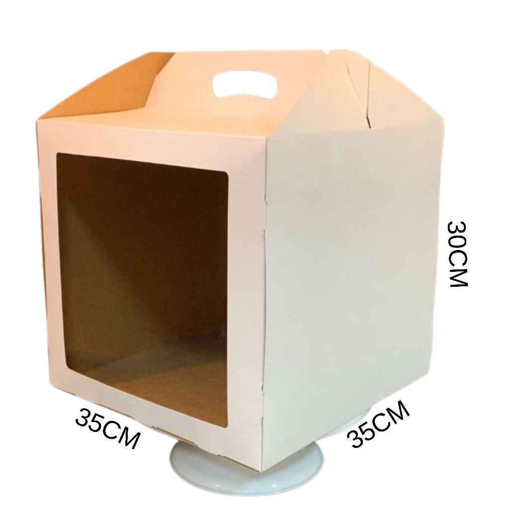 Caixa para bolo alto com alça e visor em acetato - 35X35X30 