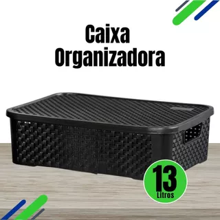 Caixa Organizadora Rattan Com Tampa 13 Litros Preto Cesto Organizador Multiuso em Oferta na Shopee