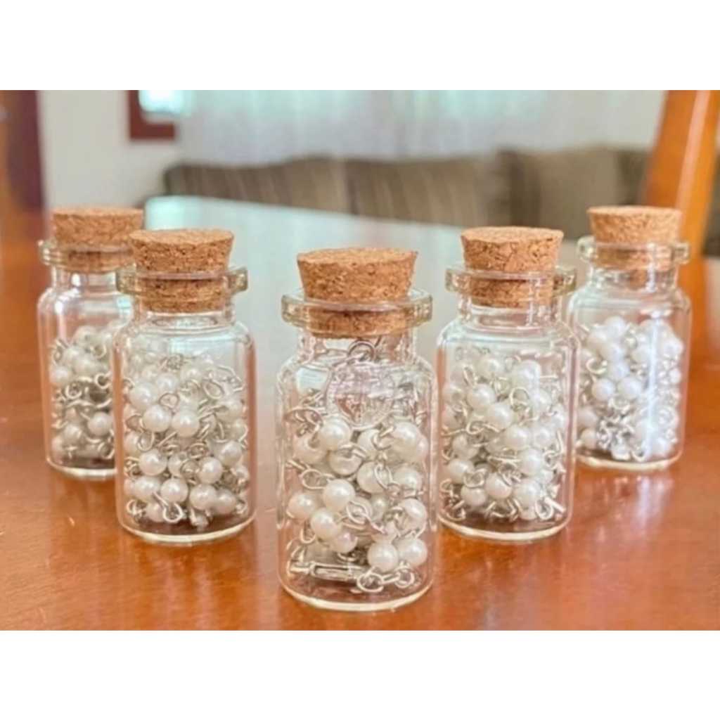 Kit 15 Terço Lembrancinha No Vidrinho Perola Branco Pescoço 1° Eucaristia Crisma Batizado