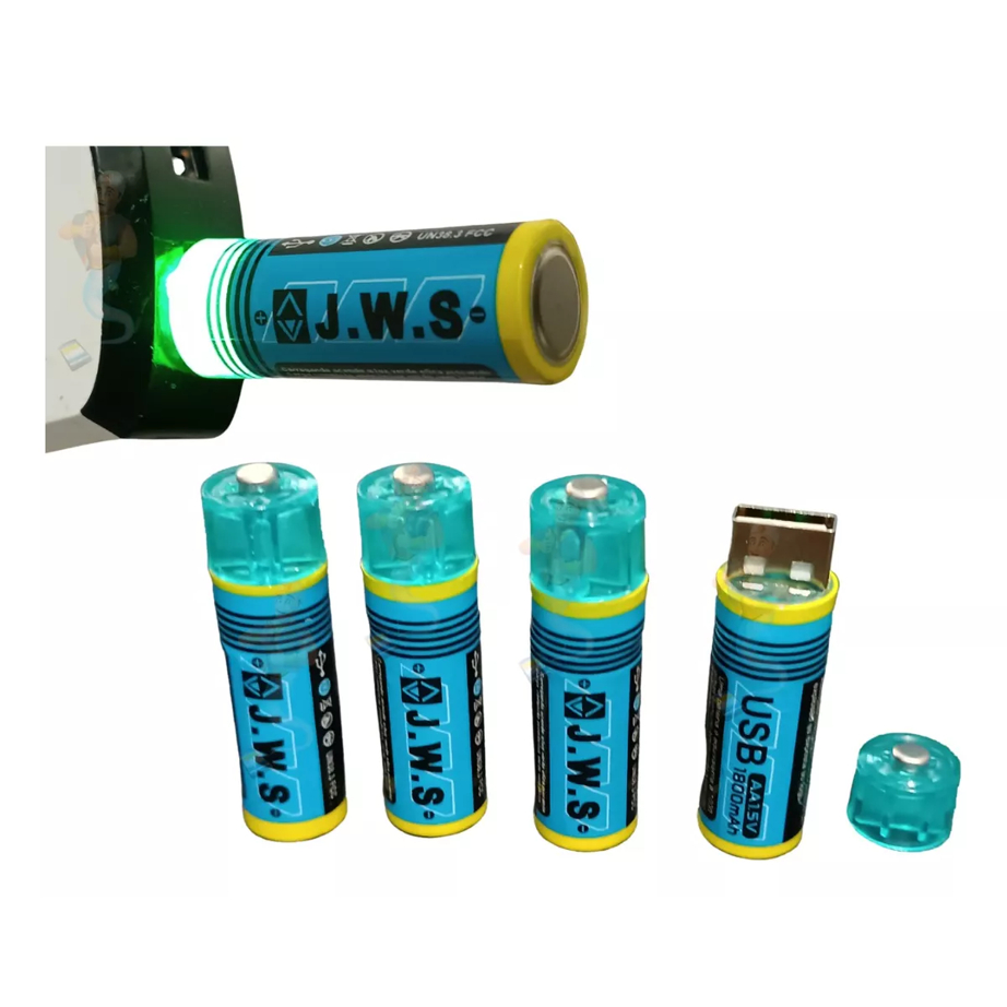 Kit 4 Pilhas Recarregáveis via Usb AA Pequena 1,5v 1.800mah