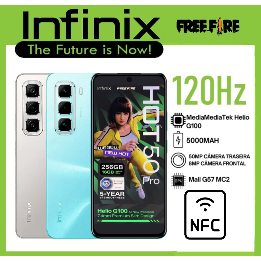 INFINIX HOT 50 PRO 256GB 16GB RAM Tela 120Hz 4G Dual SIM