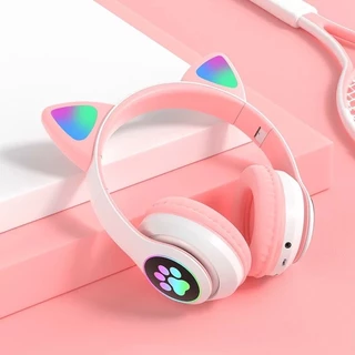 Fones De Ouvido Gato Colorido Arco-Íris RGB Luz De Fundo Sem Fio 5.3 TF FM Stereo em Oferta na Shopee