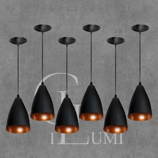 kit com 6 pendentes lustre vegas preto/cobre casa e decoração ideal para sala cozinha bancada e balcão