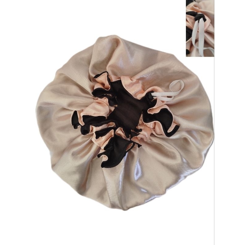 Touca de cetim gigante dupla face para cabelos volumosos, capacete ...