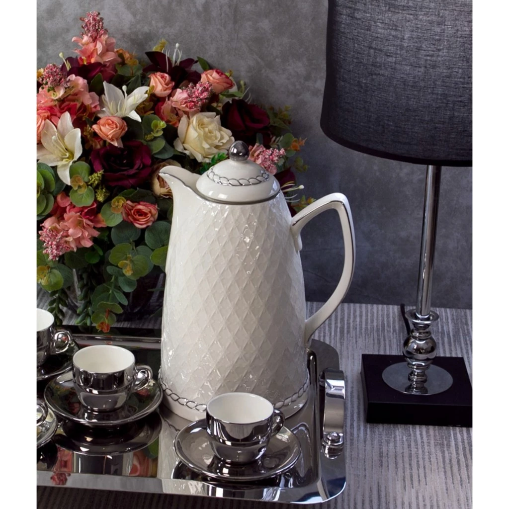 Garrafa Térmica Wolff de Porcelana Branco/Prata
