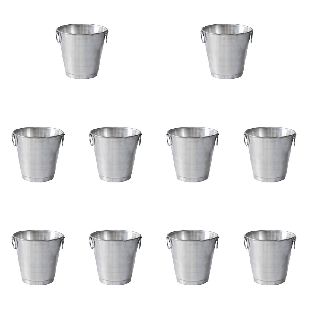 Kit 10 Baldes Alumínio Puro 2,5L 19cm 4 Latinhas 269ml Festas Bares Elegante Resistente