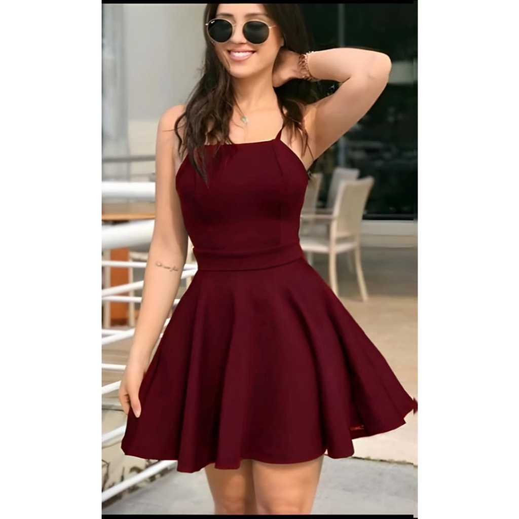 Modas Feminina Vestido De Festa Vermelho Curto Rodado Vestido