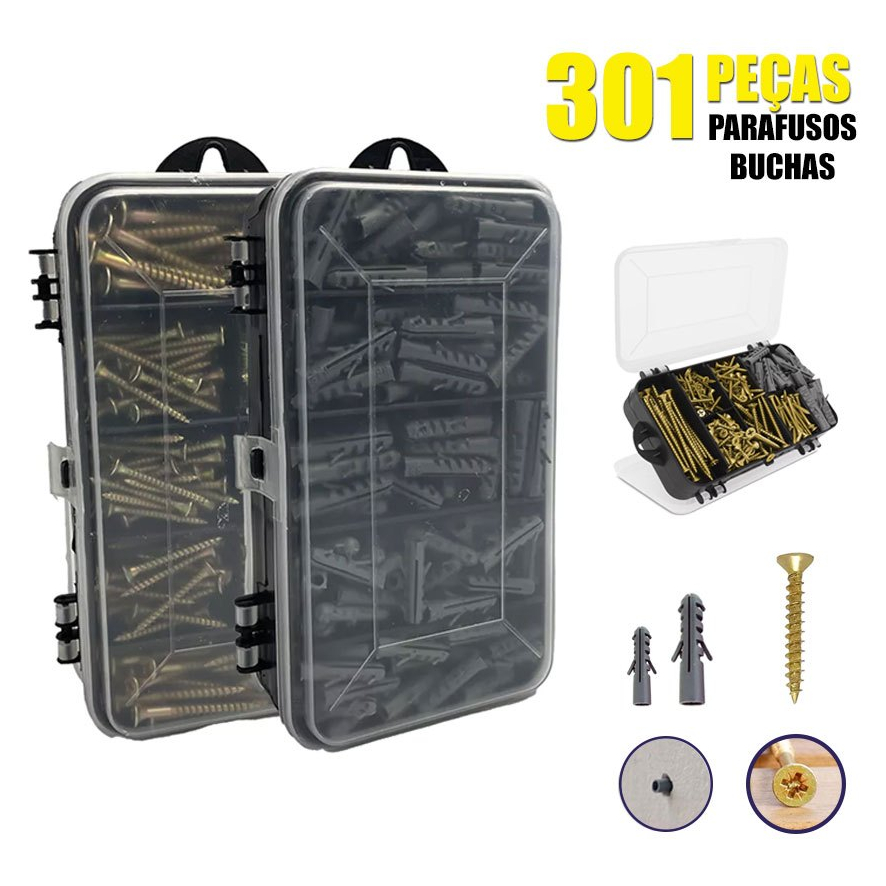Kit Combo Parafusos e Buchas Phillips Maleta estojo organizador para pequeno reparos 301pcs