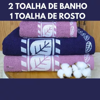 Jogo de Banho Grande e Grossa Felpuda Macia Algodão 3 Peças - 2 Banho 1 Rosto