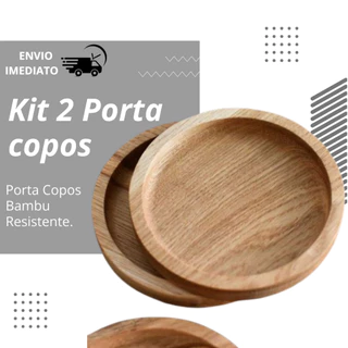 Kit Porta Copos e Canecas Madeira Bambu Redondo Bolacha Para Copos Bambu 2 Peças