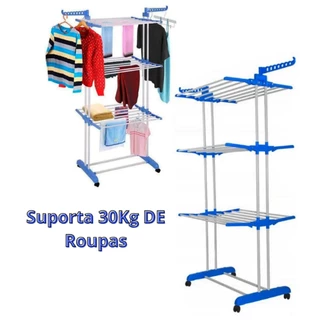 Varal Chão 3 Andares Roupa 4 Rodas Dobrável Reforçado em Oferta na Shopee