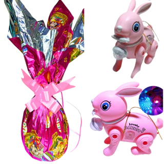 Ovo da páscoa infantil ao leite 250gr com brinquedo coelho que anda + som e luz