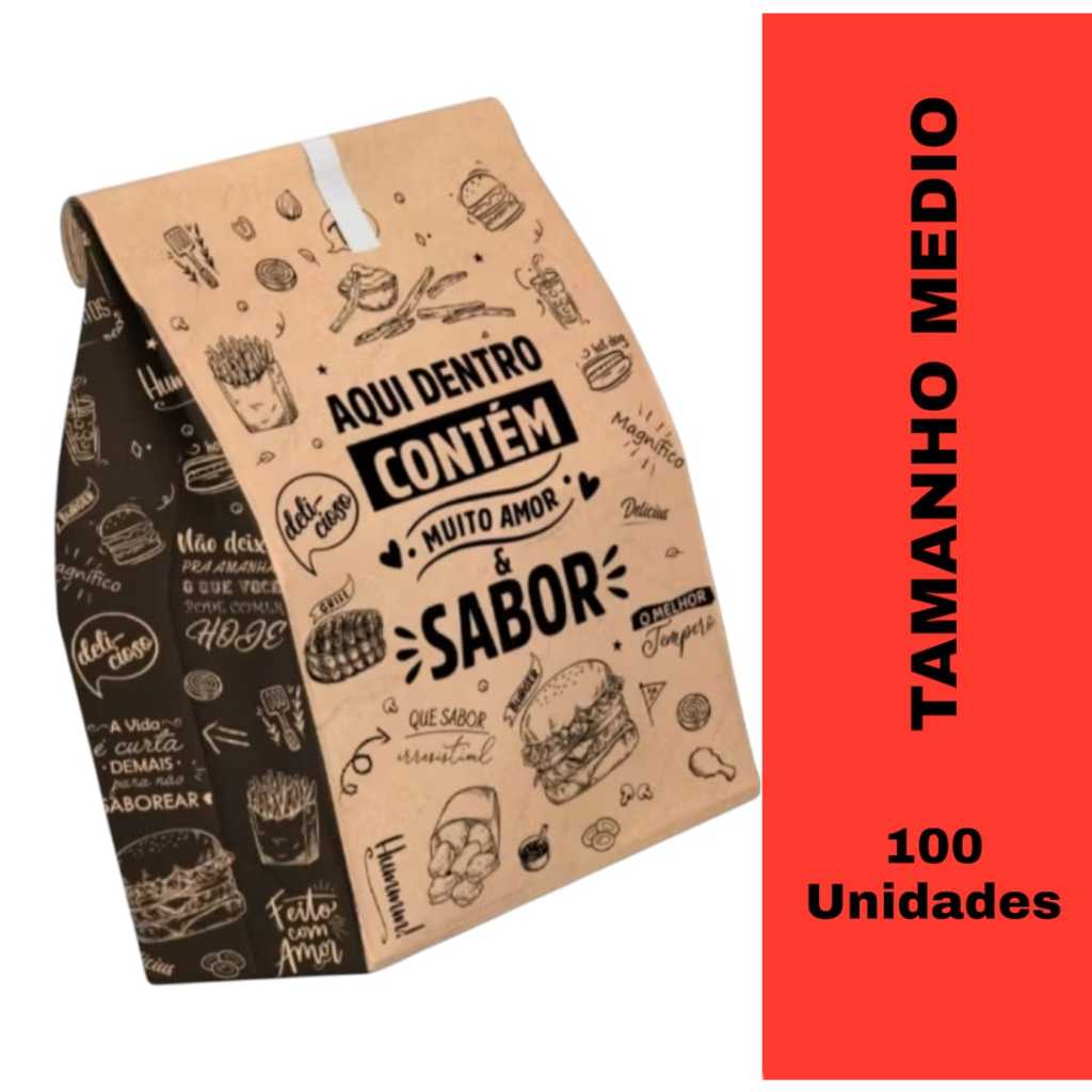 Saco Para Delivery Kraft SOS Grande 30x18x10 C/ 100 Unid Emb