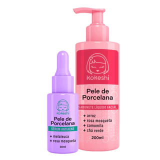 Kit Kokeshi Sabonete Facial Pele de Porcelana Sérum Antiacne
