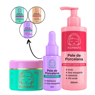 Kit Rotina Kokeshi Hidratante Pele Porcelana Sabonete Sérum