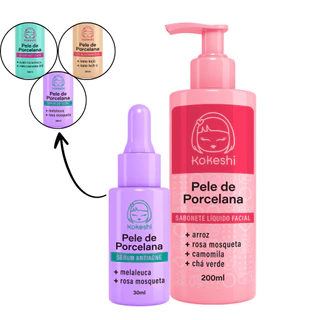 Kit Kokeshi Sabonete Facial Pele de Porcelana Escolha Sérum