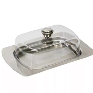 Mantegueira Inox 19x6x12cm Retangular Tampa Transparente Para Cozinha Clink Multiuso Universal