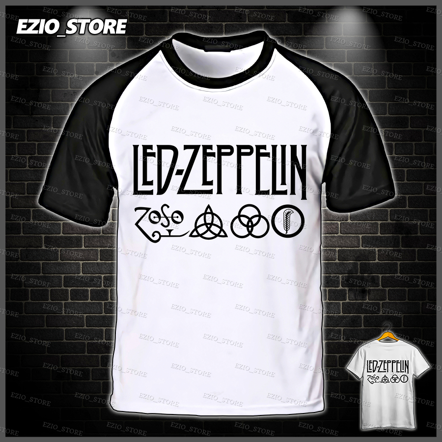 Camiseta Led Zeppelin Raglan Branca e Preto Unissex, Banda de Rock ...