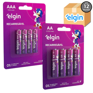 Kit Pilhas Recarregáveis Elgin Sonic Packs AA ou AAA (4un, 8un, 12un ou 16un)