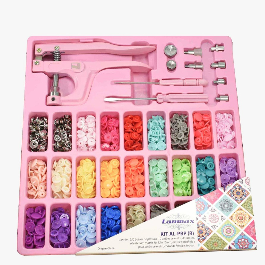 KIT ALICATE DE PRESSÃO ROSA 3 EM 1 LANMAX - BOTÃO TIC TAC PLÁSTICO