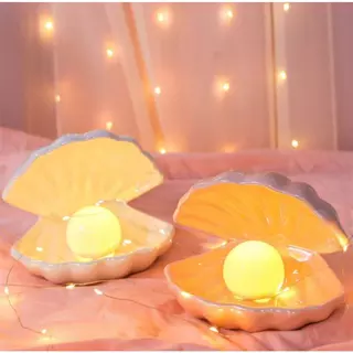 Quarto Luz Suave Cabeceira Vermelha De Rede Lâmpada Pérola Concha Atmosfera De Mesa Sense Pequena Nocturna Presente Meni