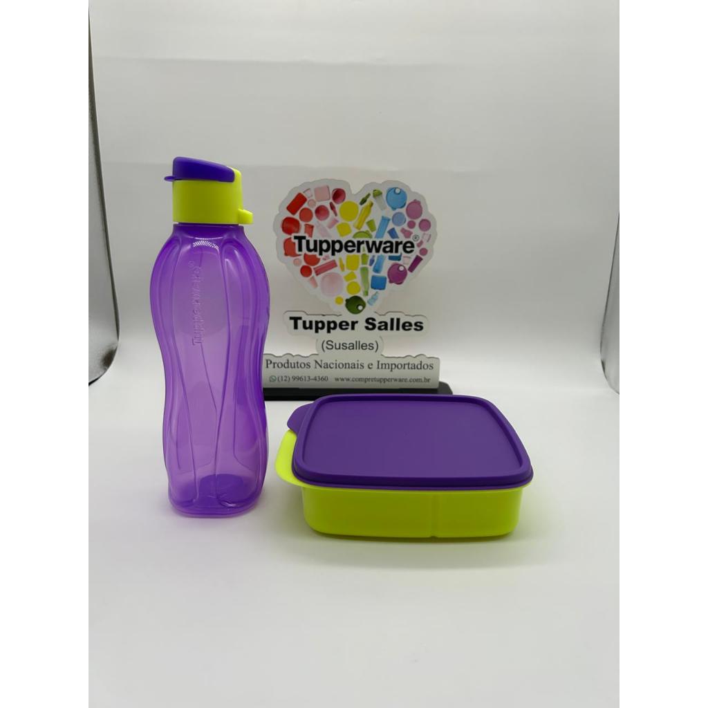 Kit Lanche Basic Line Com Divisória e Eco Tupper Roxo com Amarelo Neon ...