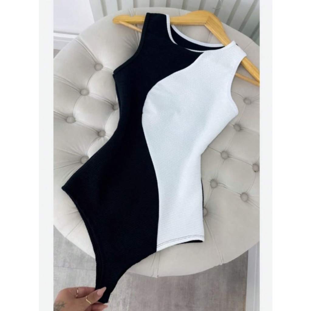 body bory feminino bicolor anarruga estilo regata | Shopee Brasil
