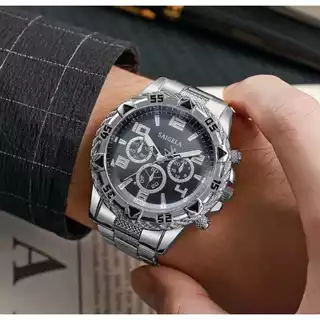 Relógio Masculino Aço Inoxidável Pallyjane/DHP Prata Preto Presente Relógio Masculino Aço inoxidável