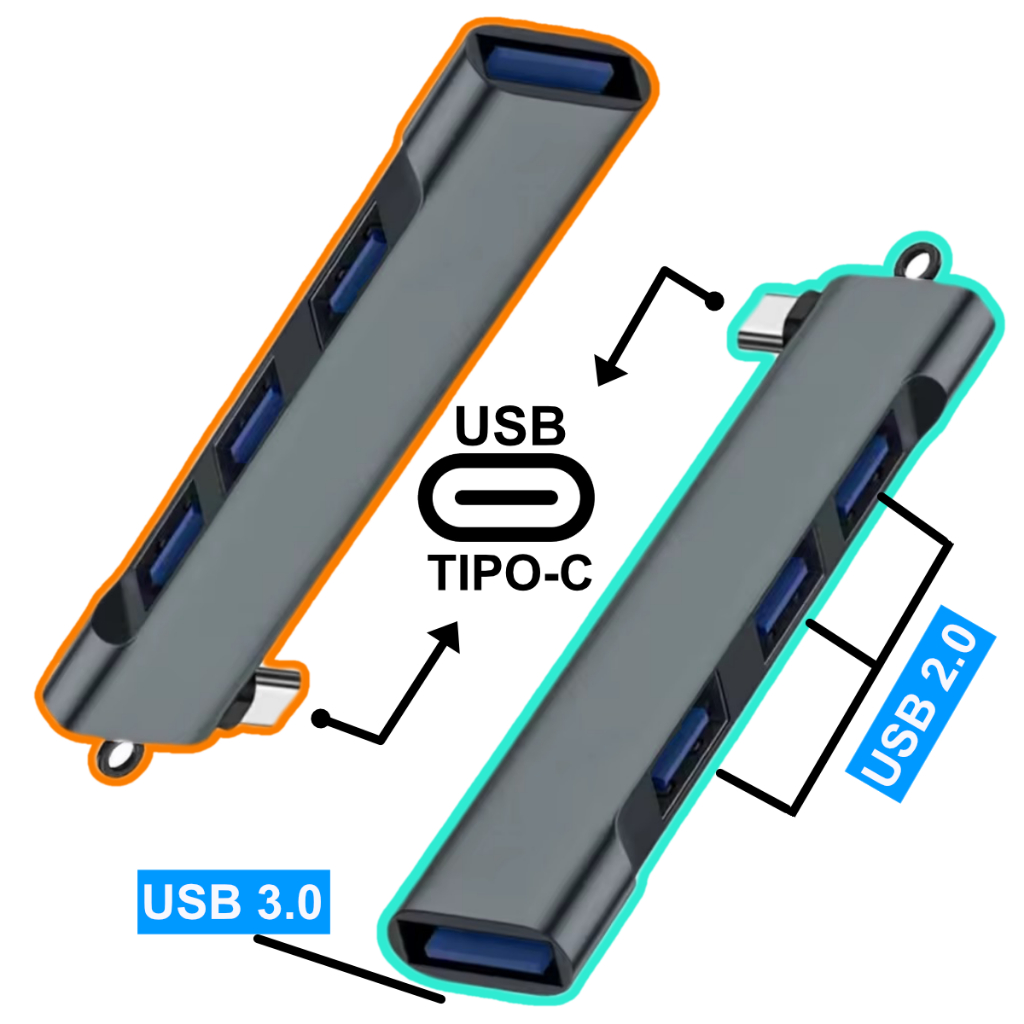 Hub USB Tipo C 3.0 4 Portas Para Notebook Tablet Smartphone Adaptador ...